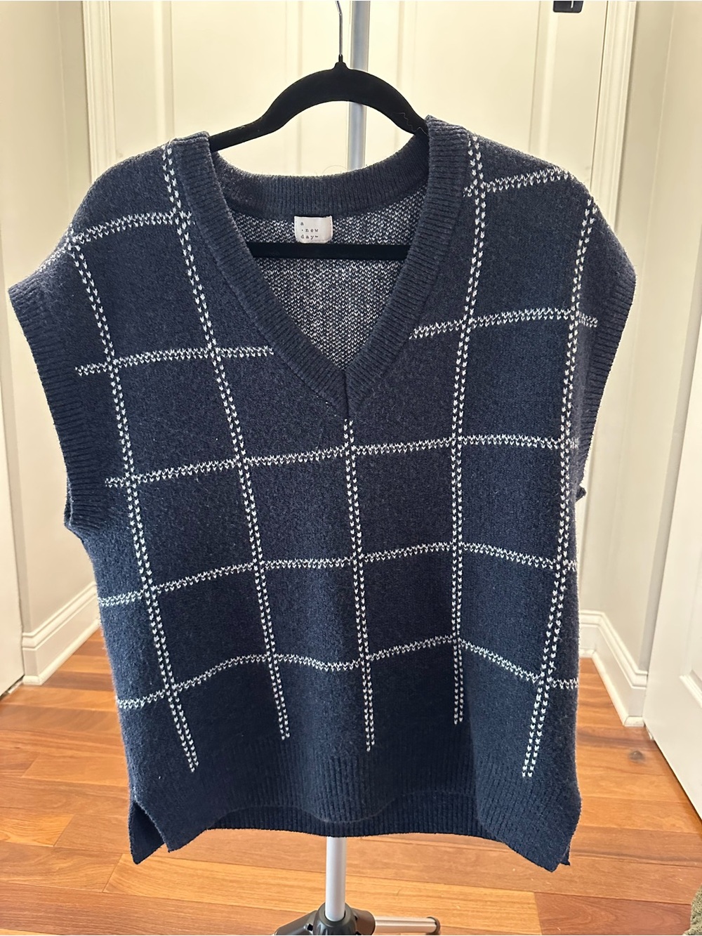 a new day Navy Windowpane V-Neck Sweater Vest